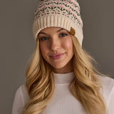Cream & Pink Floral Pattern Pom Hat