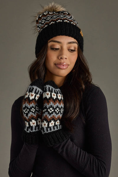 Black, White & Brown Winter Pattern Pom Hat