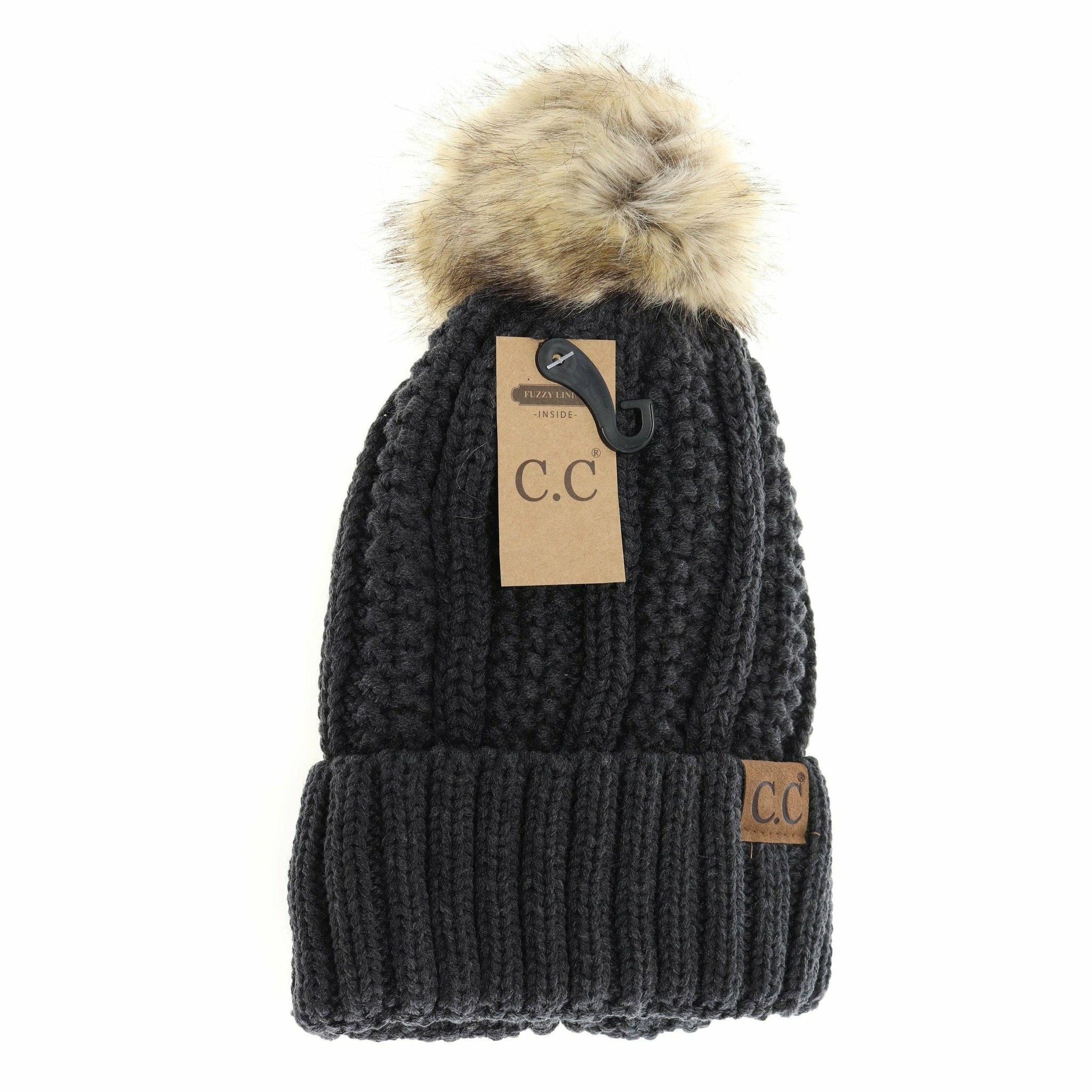 Fuzzy Lined Solid Pom CC Beanie - 5 colors