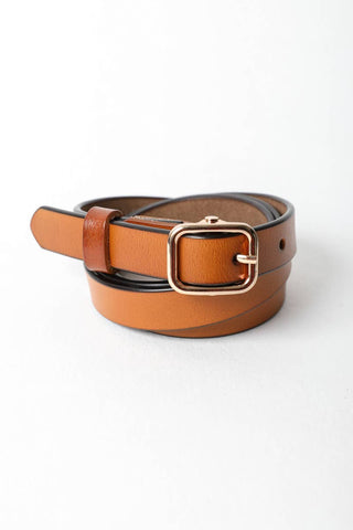 Camel Skinny Leather Belt