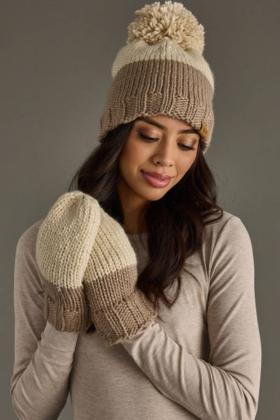 Beige & Taupe Color Block Knit Mittens