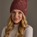 Dk. Pink Cable Knit Hat with Pom