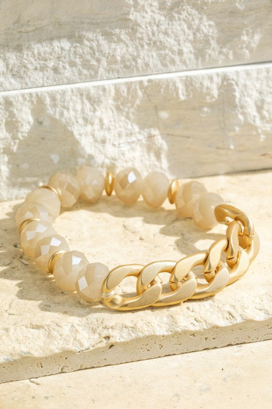 Chunky chain and bead stretch bracelet