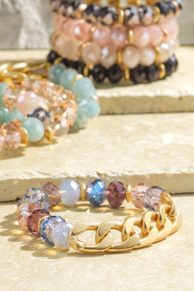 Chunky chain and bead stretch bracelet