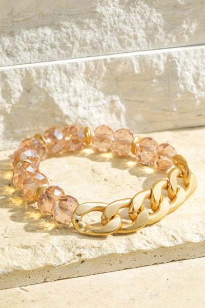 Chunky chain and bead stretch bracelet