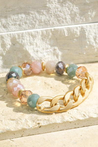 Chunky chain and bead stretch bracelet