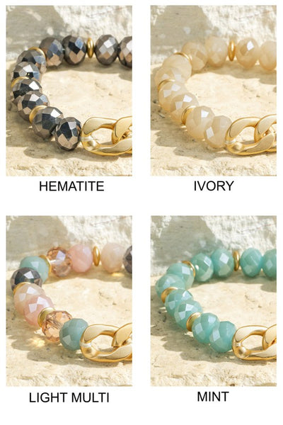 Chunky chain and bead stretch bracelet