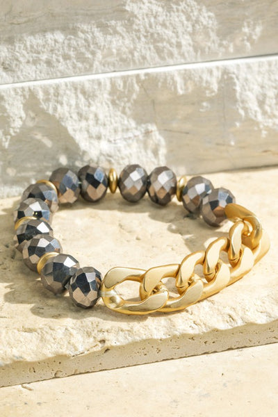 Chunky chain and bead stretch bracelet