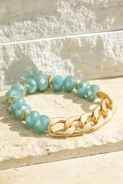 Chunky chain and bead stretch bracelet