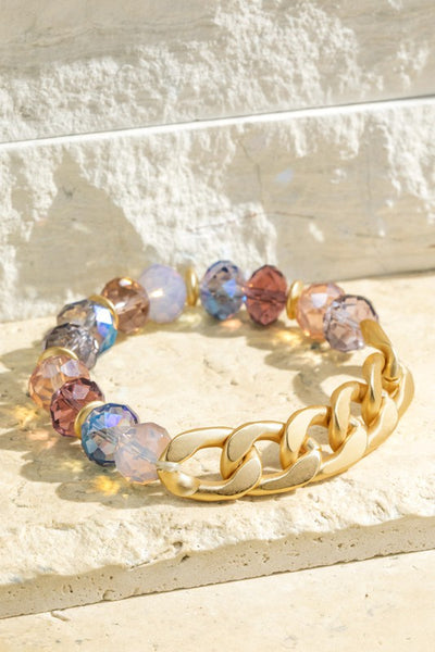 Chunky chain and bead stretch bracelet