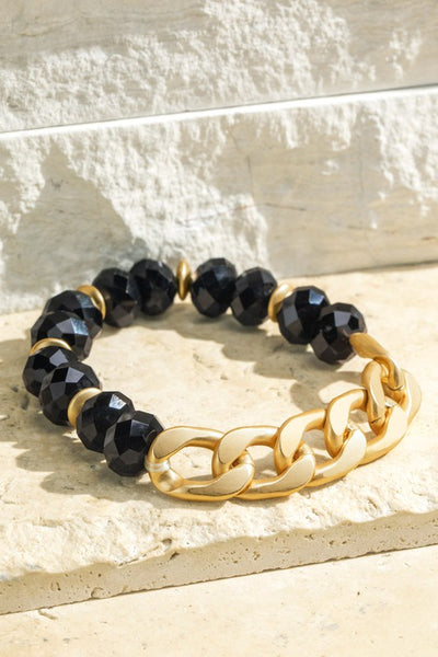 Chunky chain and bead stretch bracelet