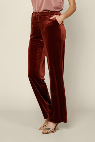 Wide leg velvet pants - Juniper in Rust