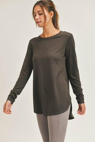 Side slit long sleeve in dark olive - the Josie