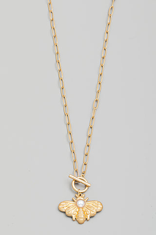 Bee Pearl Pendant Long Necklace