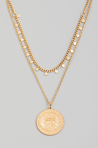 Layered French Coin Pendant Necklace