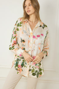 Satin floral button up blouse - the Veronica