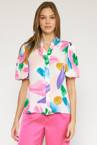 Colorful abstract button up blouse - the Isabel