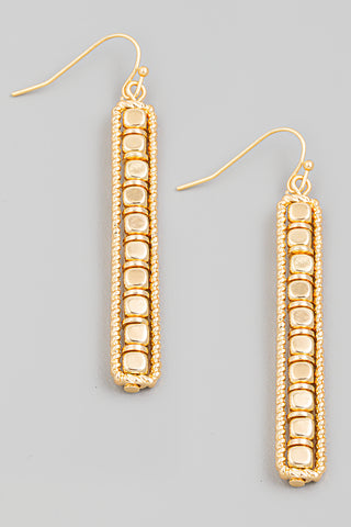 Beaded Bar Drop Earrings - gold