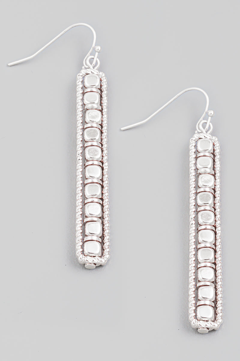 Beaded Bar Drop Earrings - Silver