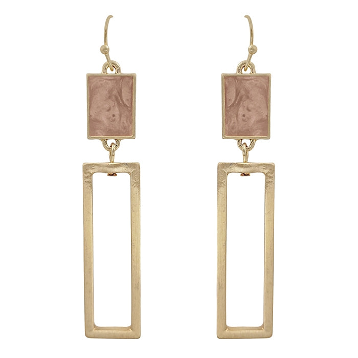 Gold Rectangle with Pink Epoxy Accent 2" Earring