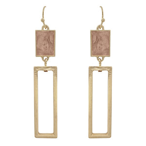 Gold Rectangle with Pink Epoxy Accent 2" Earring