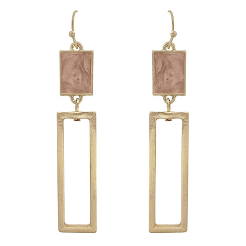 Gold Rectangle with Pink Epoxy Accent 2" Earring