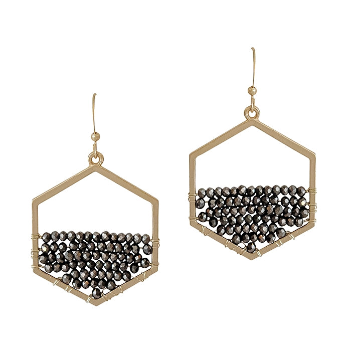 Grey & Gold Hexagon 1.75" Earring