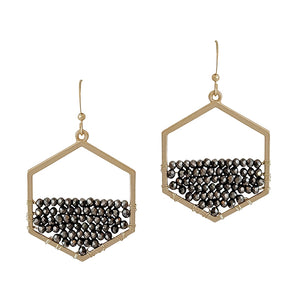 Grey & Gold Hexagon 1.75" Earring