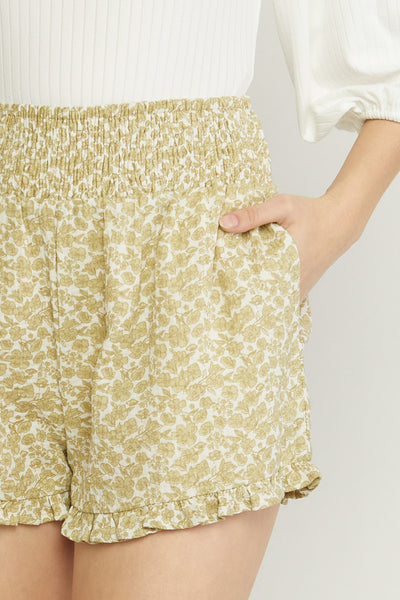 Smocked waist cotton ditsy floral ruffle cuff shorts - the Piper