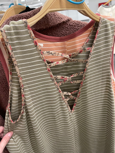 Floral criss cross back sleeveless tank top - the Micah