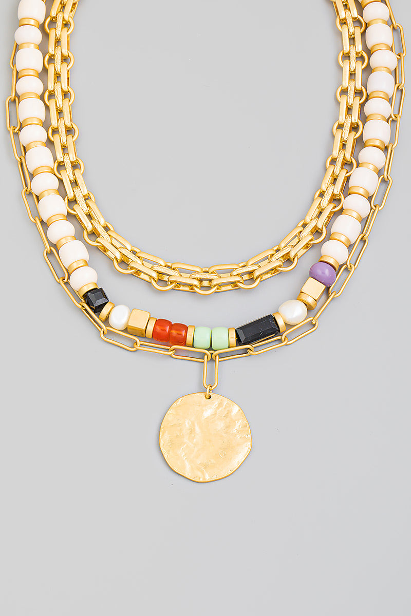 Layered beaded disc necklace