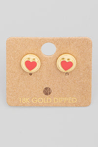 Mini circle heart earrings in red or white