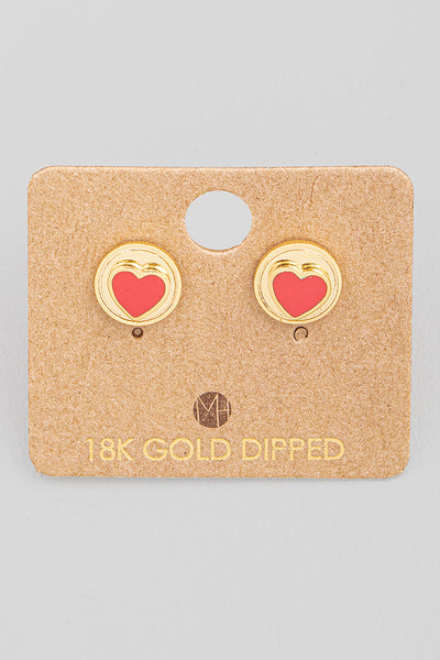 Mini circle heart earrings in red or white