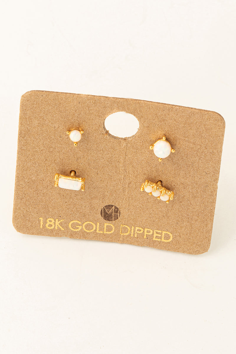 Round Mini Opal Stud Earrings Set