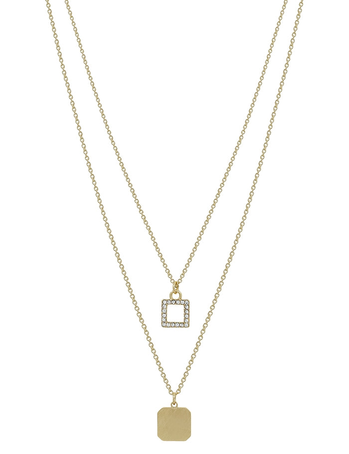 Matte Gold Square Layered Necklace