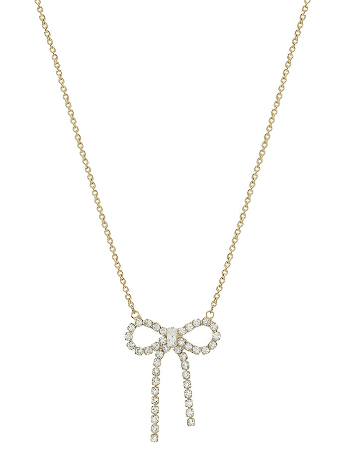 Gold Rhinestone Bow 16"-18" Necklace
