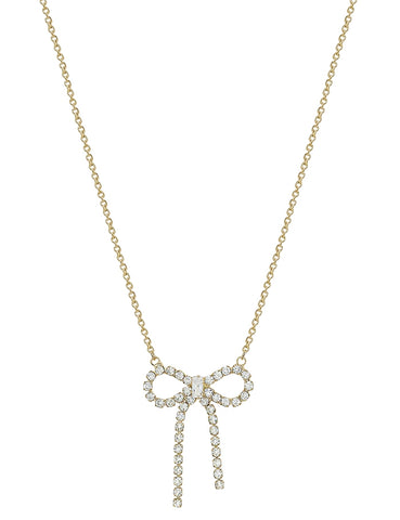 Gold Rhinestone Bow 16"-18" Necklace