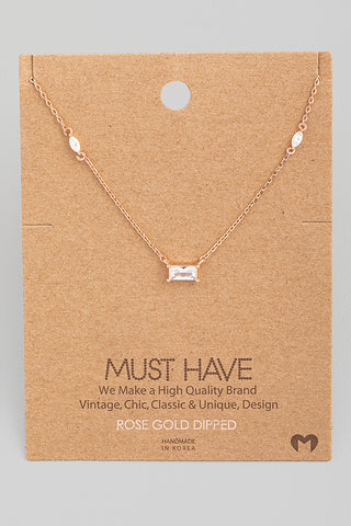 Dainty Rectangle Crystal Pendant Necklace
