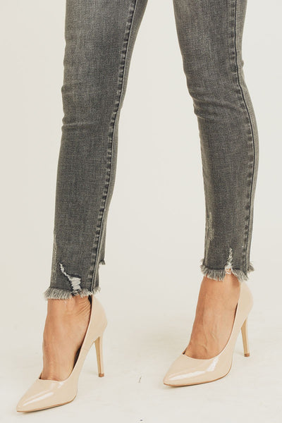 Risen Dark Gray Frayed Hem Skinny Jeans