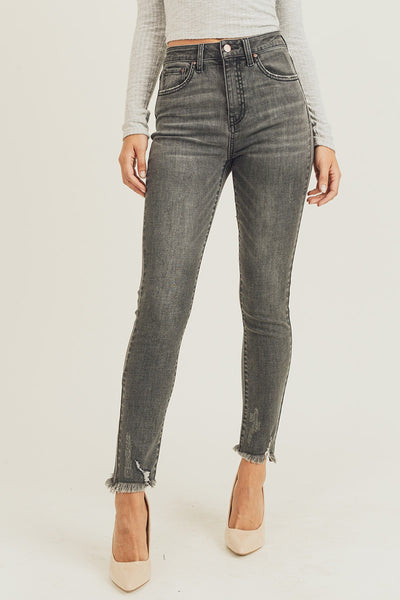 Risen Dark Gray Frayed Hem Skinny Jeans