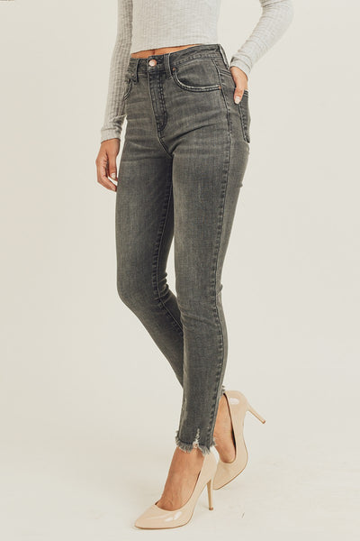 Risen Dark Gray Frayed Hem Skinny Jeans