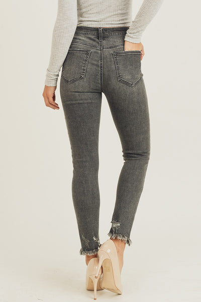 Risen Dark Gray Frayed Hem Skinny Jeans