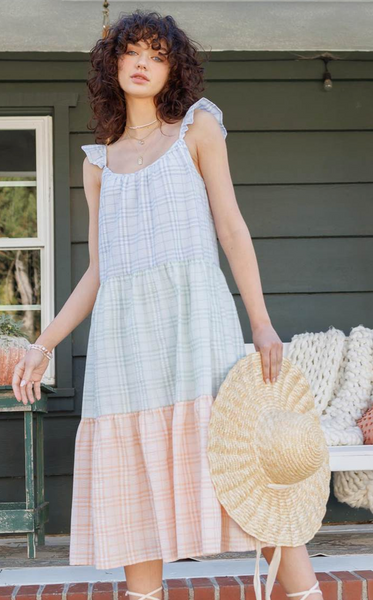 Color block plaid summer tiered dress - The Dallas