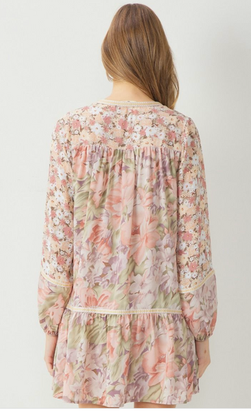 Mixed floral print long sleeve short dress - the Britt