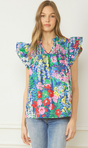 Floral ruffle sleeve top - the Viv
