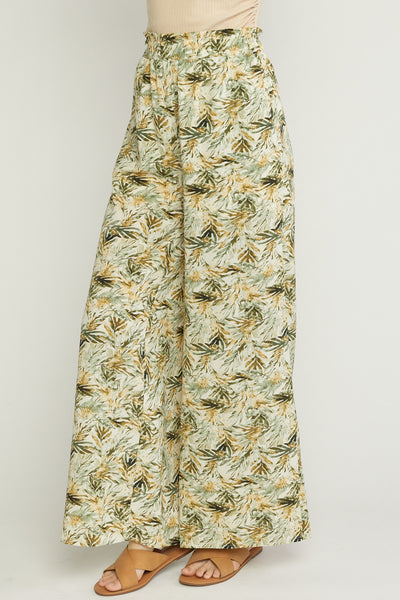 Tropical leaf print palazzo pants - the Elaine