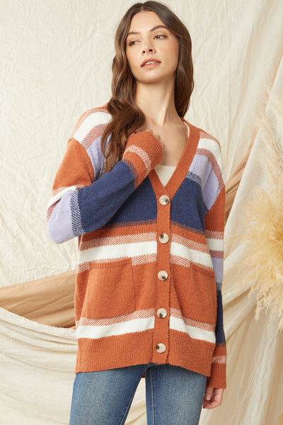 Striped button front cardigan - the Felix