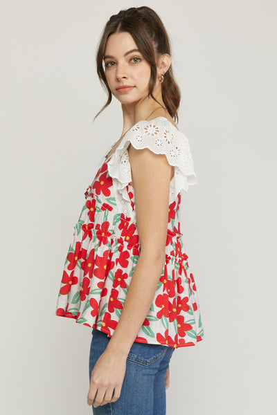 Eyelet ruffle colorful daisy top - the Ines