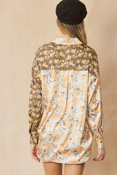 Mixed floral print satin button up shirt - the Primm