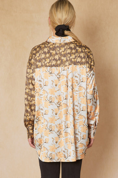 Mixed floral print satin button up shirt - the Primm